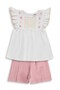 Ruffled Floral Embroidered Set for 2-5 Years - Beige - 2