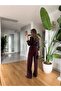 Moss High Waist Belted Trousers - Brown - 4