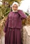 Plum Zippered Rubberized Jacket and Skirt Set - 3