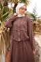 Brown Zippered Jacket and Skirt Set with Elastic Stoppers - 3
