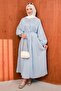 Baby Blue Bow Tie Dress with Ribbed Detail