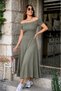 Women's Shoulder-Open Detailed Elastic Long Summer Viscose Dress - 4