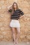 Striped Polo Neck Crop Women's T-Shirt - 3