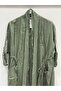 Women's Khaki Italian Cut Foldable Sleeves Oversize Long Linen Kaftan with Pockets 40 - 48 Size - 3