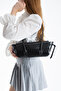Black Baguette Women's Shoulder Bag with Flap and Zipper Closure, Kayak Model, Crocodile Pattern - 2