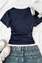 Soul Navy Blue Polo Collar Ribbed Lycra Embroidered Premium Drawstring Short Sleeve Blouse - 6