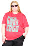 Mode XL Real Big Size Women's T-Shirt Bis Collar Chicago U26116 Red - 2