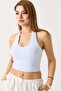 Women's Halter Neck Crop Blouse Blue - 4
