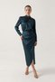 Emerald satin midi dress with neck and waist detail
