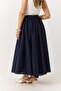 Women's navy blue pleated long skirt with crinkled lining - 5