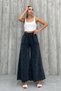 Women's Black Spanish Flare Pants Snow Washed Cotton Gabardine Elastic Waist Comfortable Model - 3