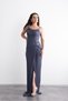 Long, Stylish Evening Dress with Shoulder and Waist Accessories, Draping, Crepe Fabric, and Slits. - 2