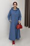 Women's Hooded Cross-Pocket Buttoned Long Coat Light Blue