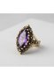 Bronze Vintage Women's Ring Authentic Copper Jewelry Purple Crystal Stone Drop Model Victorian Adjustable - 2