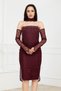 Beaded Strapless Neckline Lace Pencil Dress - Cherry - 5