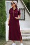 Women's Short Sleeve Collar Zipper Detailed Slit Long Summer Viscose Dress - 3
