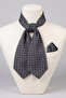 Gray Navy Blue Patterned Oxford Cotton Men's Accessory Scarf, Shawl and Handkerchief Set - 2
