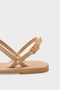 Women's Genuine Leather Flip-Flops with Gold Buckle and Gold Belt Detail, Casual Sandals, Faris Beige - 6