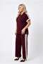Women's Plus Size Short Sleeve Half Zipper Garnished Tracksuit Set 8261-26 - 3