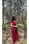 Women's Burgundy Crew Neck Blouse Pants Soft Modal Cotton Set - 3