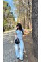 Women's Baby Blue Degaje Collared Blouse Pants Soft Modal Cotton Set - 2