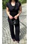 Women's Black Degaje Collared Blouse Pants Soft Modal Cotton Set - 6
