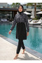 Women's Quick-Drying Water-Repellent Fabric Zippered Fully Covered Hijab Swimsuit - 4