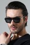 Men's Black Frame Black Glass Metal Edge Detail Sunglasses - 2
