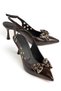 Zerda Women's Brown Shiny Leather Bowknot Gold Detailed Classic Heeled Shoes - 2
