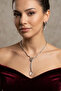 Silver Metal Crystal Drop Stone Necklace Earring Set