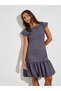 Purple Short Sleeve Balloon Hem Knee Length Dress - 2
