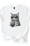 Unisex Cat Printed T-Shirt 100% Organic Cotton Crew Neck Comfortable Fit Casual T-Shirt - 4