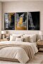Night Glittering Black, Gold Foil Abstract 3-Piece Glass Painting Set with Black Metal Frame for Home and Office - 2