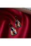 Women's Burgundy Enamel Geometric Patterned Dangle Earrings Bohemian Design Stylish Accessory - 2
