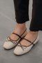 Nina Bow-Tied Suede Ballerina Flats with Belt on Top Beige