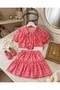Girl's Summer Festive Leopard Pattern Skirt Crop 2-Piece Top and Bottom Set