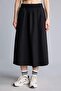 Standard Fit Woven Elastic Waist Midi Black Skirt I0233Ax26Sm - 3