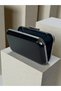 Black Wrinkled Patent Leather Women's Evening Dress Bag Black Metal and Chain Wedding Engagement Graduation - 6