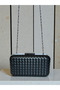 Black Hand Knitted Leather Women's Evening Dress Bag Black Metal and Chain Wedding Engagement Graduation - 5