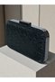 Black Geometric Laser Pattern Women's Evening Dress Bag Black Metal and Chain Wedding Engagement Graduation - 2