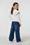 White Floral Embroidered Ruffle Jean Pants Girls' Set 24556 - 5