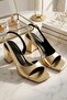 Roboa Gold Crinkled Patent Leather (8 cm) Square Toe Heeled Shoes - 5
