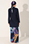 Tesettür Swimsuit Chrysanthemum Patterned Long Sleeve Pants 24613-26 Navy Blue - 3