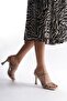 Beige Stone Thin Strap Women's Heeled Slippers By20My01C - 2