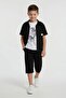 Black Embroidered Short Sleeve Shirt and Shorts Boys' 3-Piece Top and Bottom Set 24589 - 4