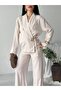 Thin Brooch Tie-Up Oversized Modal Jacket and Trousers Set - 7