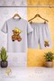 Crew Neck T-Shirt with Bear Patch and Crown Print - Shorts Set