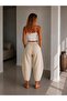 Women's Balloon Cut Gabardine Trousers with Pockets - 4
