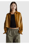 Women's light brown boxy fit faux leather jacket