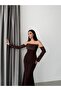 Brown Satin Evening Dress with Sleeve Detail - 3